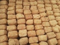 Raw Tofu brown, home made industrial,traditional indonesian food. Royalty Free Stock Photo