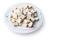 Raw tofu cut in white plate Royalty Free Stock Photo
