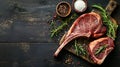 raw Tomahawk steak on wooden background with spices for grilling Royalty Free Stock Photo