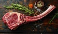 raw Tomahawk steak on wooden background with spices for grilling Royalty Free Stock Photo