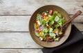 Raw tomatoes, cabbage, cucumber, red onions and pasta ptitim vegan salad