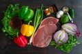 Steak Fajita Skewers with Cilantro Chimichurri Ingredients Royalty Free Stock Photo