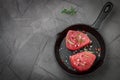 Raw Tuna fish steaks with sea salt, pepper and rosemary Royalty Free Stock Photo