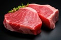 Raw tuna steak, Red sea fish fillet, fresh tuna filet, seafood sashimi, bluefin piece, akami, ahi loin Royalty Free Stock Photo