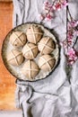 Raw unbaked homemade Easter traditional hot cross buns