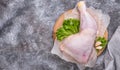 Raw chicken leg on cutting board Royalty Free Stock Photo