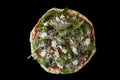 Raw uncooked pizza with spinache dried tomatoes and feta cheese Royalty Free Stock Photo