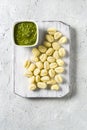 Raw uncooked potato gnocchi. Top view with space Royalty Free Stock Photo