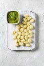 Raw uncooked potato gnocchi. Top view with space Royalty Free Stock Photo