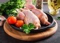 Raw uncooked quail. Ingredients for cooking healthy meat dinner