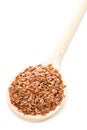 Raw, unprocessed linseed or flax seed in wooden spoon