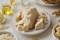 Raw unrefined shea butter or karite with other ingredients for homemade cosmetics