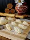 Raw vareniki Ukrainian cuisine meal prepared for cooking