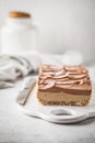 Raw vegan chocolate cashew cake on a light background. Royalty Free Stock Photo