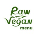 Raw Vegan menu hand written calligraphy lettering with leaf