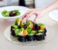 Raw vegan sushi rolls with vegetables Royalty Free Stock Photo