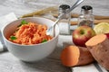 Raw vegetable fruit salad in a bowl