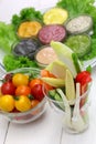 Raw vegetables with assorted mayonnaise sauce Royalty Free Stock Photo