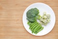 Raw of vegetables baby food broccoli and sweet pea in white plate with frozen mashed baby food homemade in white ceramic bowl on Royalty Free Stock Photo