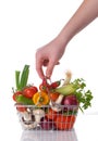 Raw vegetables in basket isolated on white Royalty Free Stock Photo