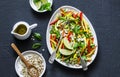 Raw vegetables Pad Thai salad on dark background, top view. Royalty Free Stock Photo