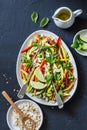 Raw vegetables Pad Thai salad on dark background, top view. Royalty Free Stock Photo