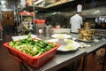 Raw vegetables ready for cooking at commercial kitchen.