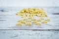 Raw vehicle-shaped pasta in pile on wooden table Royalty Free Stock Photo