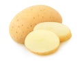 Raw washed potato and two slices isolated on white Royalty Free Stock Photo