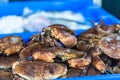 Raw whole crabs on ice. The market scene Royalty Free Stock Photo