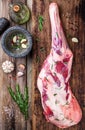 Raw whole leg of lamb with spices Royalty Free Stock Photo