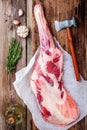 Raw whole leg of lamb with spices Royalty Free Stock Photo