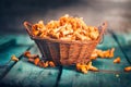 Raw wild chanterelles mushrooms in a basket Royalty Free Stock Photo