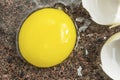 Raw egg yolk close up