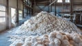 Raw Wool Piles in Processing Mill Industrial Textile Production Royalty Free Stock Photo