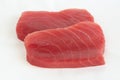 Raw yellow fin tuna Thunnus albacares fish steaks on white background Royalty Free Stock Photo