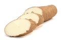 Raw yucca on white background-Manihot esculenta. Cassava raw tuber. Healthy, backgroundmanihot.