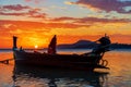 Rawai beach with andaman long tailed boat southern of thailand on clear sea water with sun shine in phuket