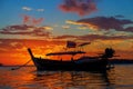 Rawai beach with andaman long tailed boat southern of thailand on clear sea water with sun shine in phuket