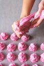 Raws of homemade marshmallow dessert making with cream injector Royalty Free Stock Photo