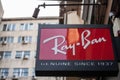 Ray Ban logo on their main retailer in Belgrade. Ray Ban is an Italian brand of sunglasses and eyeglasses spread worldwide Royalty Free Stock Photo