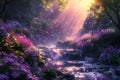 ray of light on amazing flower landscape, AI generated Royalty Free Stock Photo