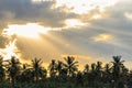 Ray of light breaks through the dramatic sky at sunset Royalty Free Stock Photo