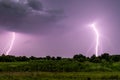 Ray. Lightning storm. Lightning bolt storm. Fork lightning striking. Lightning thunderstorm Royalty Free Stock Photo
