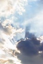 Ray of lights sunbeams break through thick clouds Royalty Free Stock Photo