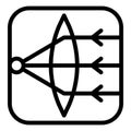 Ray paths in convex lens line icon, optical equipment concept. Vector graphics. Selective focus square sign on white