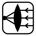 Ray paths in convex lens solid icon, optical equipment concept. Vector graphics. Selective focus square sign on white