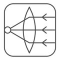 Ray paths in convex lens thin line icon, optical equipment concept. Vector graphics. Selective focus square sign on