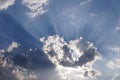 Ray of the sun on sky background ,Heart-shaped white cloud Royalty Free Stock Photo