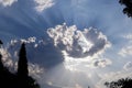 Ray of the sun on sky background ,Heart-shaped white cloud Royalty Free Stock Photo